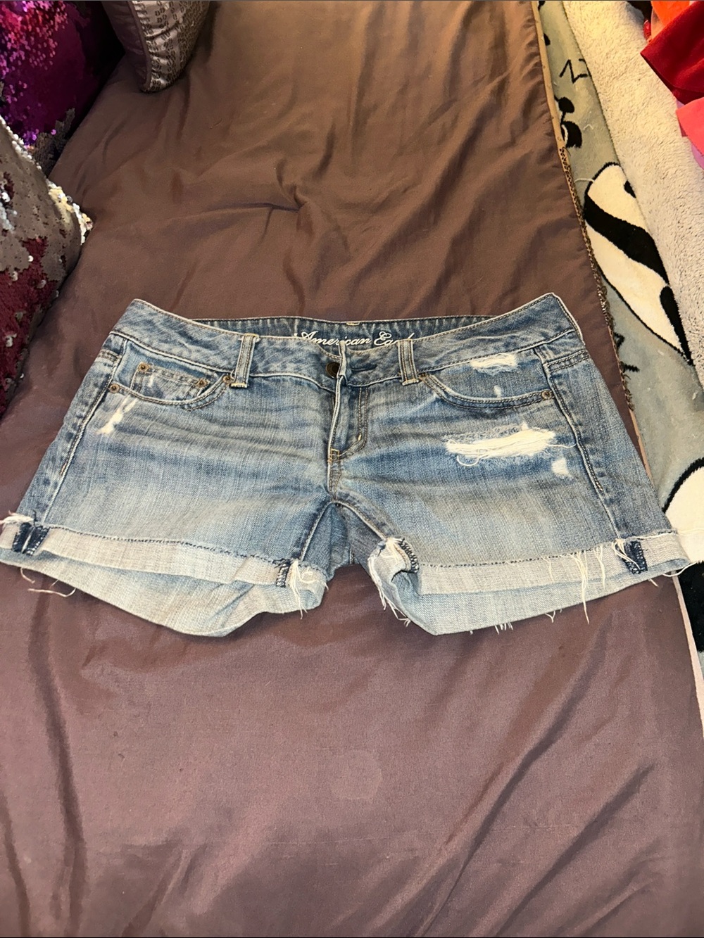 American Eagle Outfitters Light Wash Distressed Denim Cutoff Shorts
